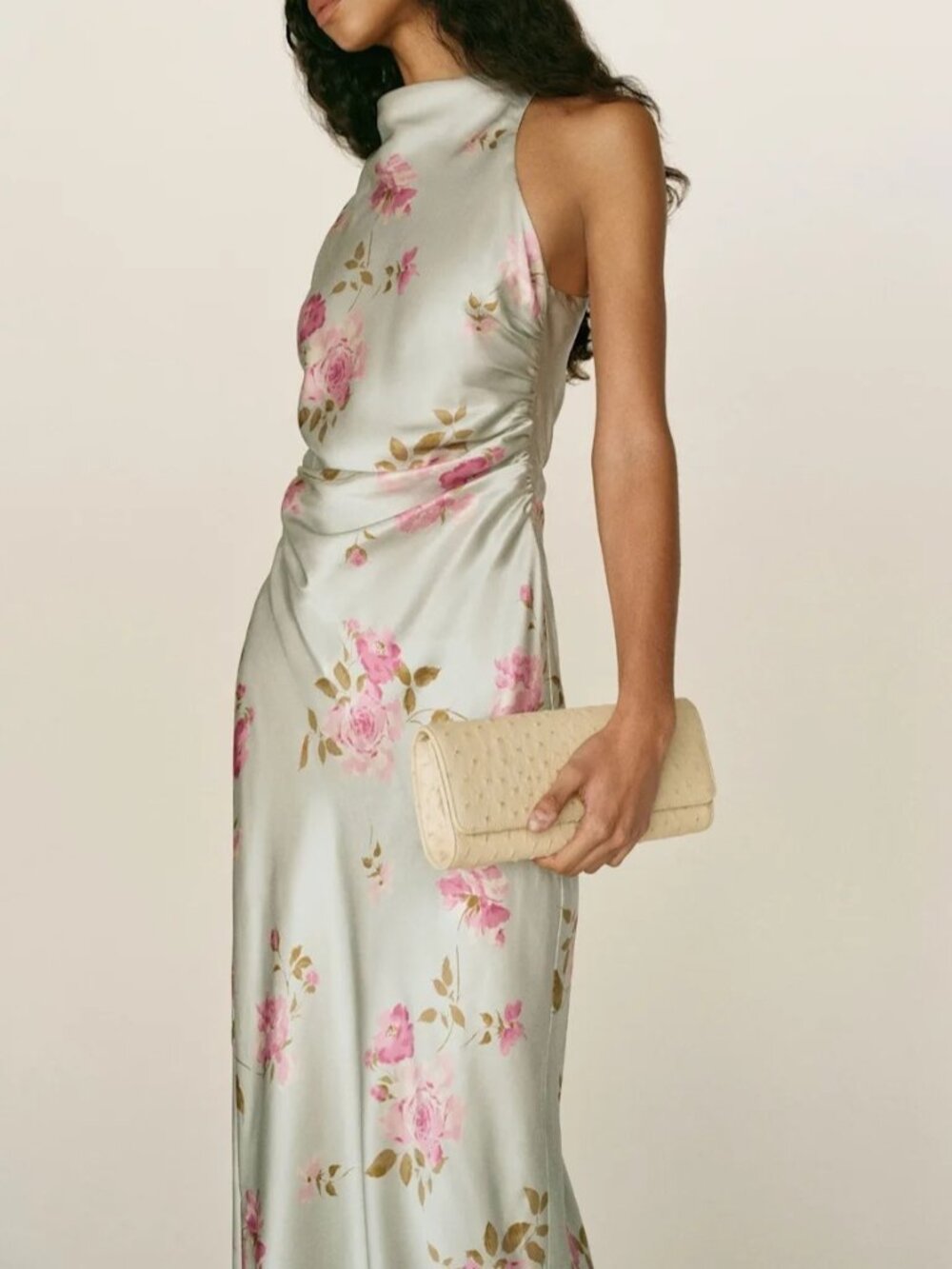NEW Reformation Anaiis Long Silk Backless Dress Windswept Blue Floral US 4 UK 8